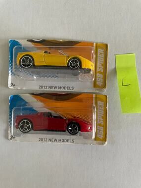 2 Ferrari 458 Spider 2012 Red Yellow Mattel Hot Wheels Toy Cars NEW
